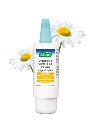 Pollinosan hooikoorts oogdruppels bij jeukende en rode ogen door allergie