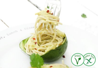 Gezonde gerechten - glutenvrije spaghetti met avocadosaus